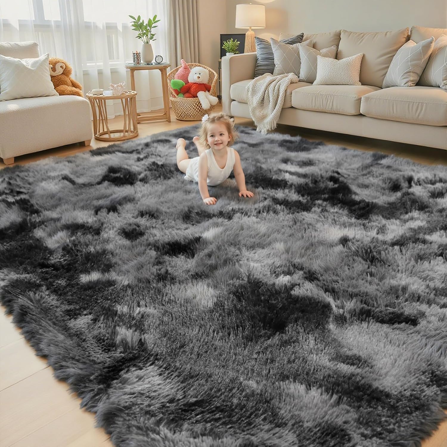 junhejiamei Area Rugs 9x12 Living Room, Large Area Rug Shaggy Carpet Soft Plush Furry Bedside Rug
