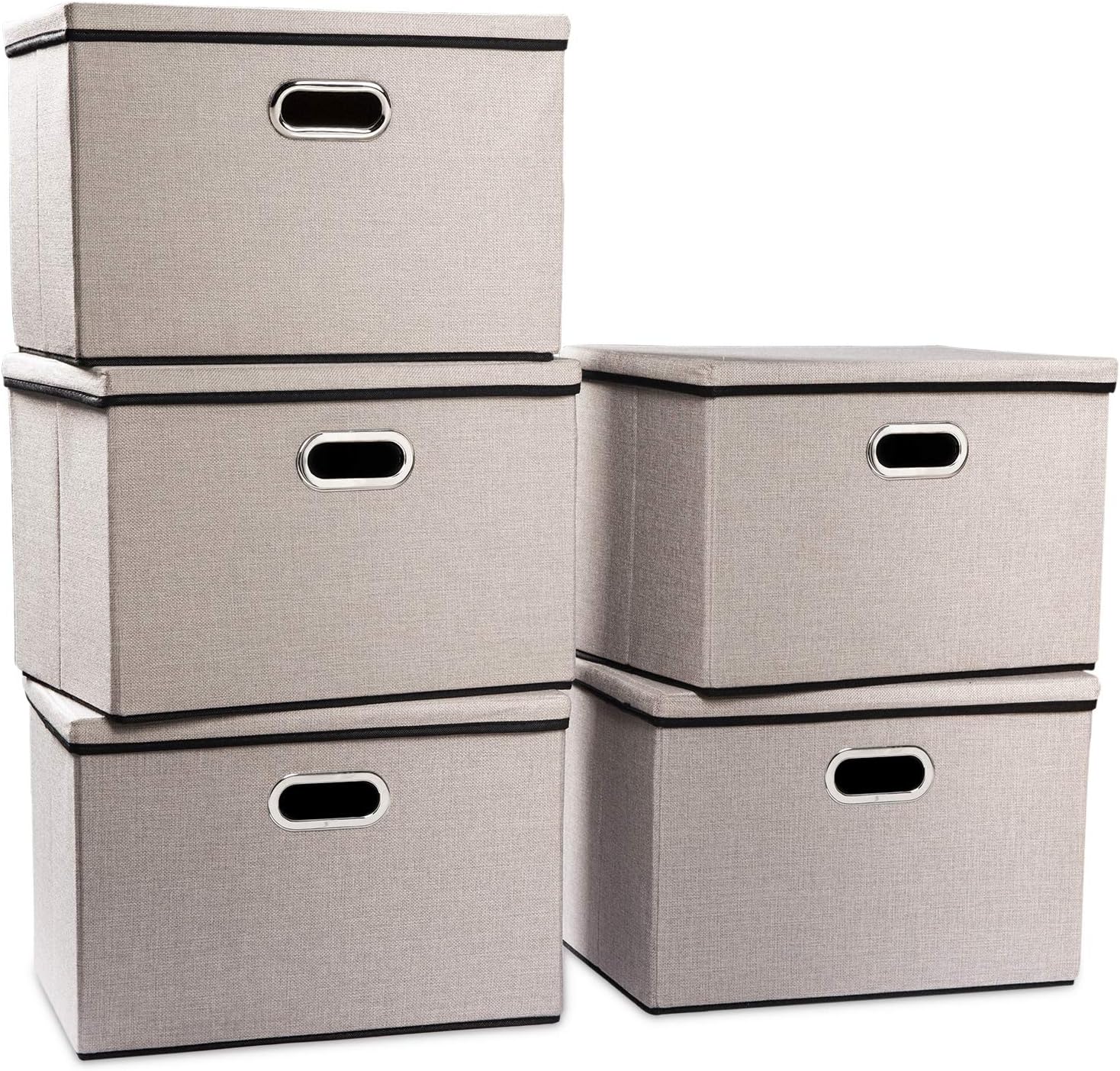 PRANDOM Large Collapsible Storage Bins with Lids 3-Pack Linen/Cotton Blend Foldable Storage Boxes Organizer Containers Baskets Cube with Cover for