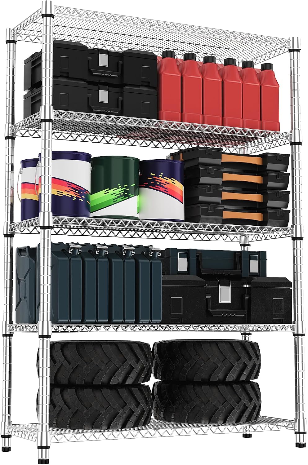 M MZG 1250 lbs 5 Tier Shelf Metal Storage Shelves Wire Rack Closet Organizers with Wheel for Garage Kitchen Bathroom Laundry Chrome 13.7" D x 23.6" W