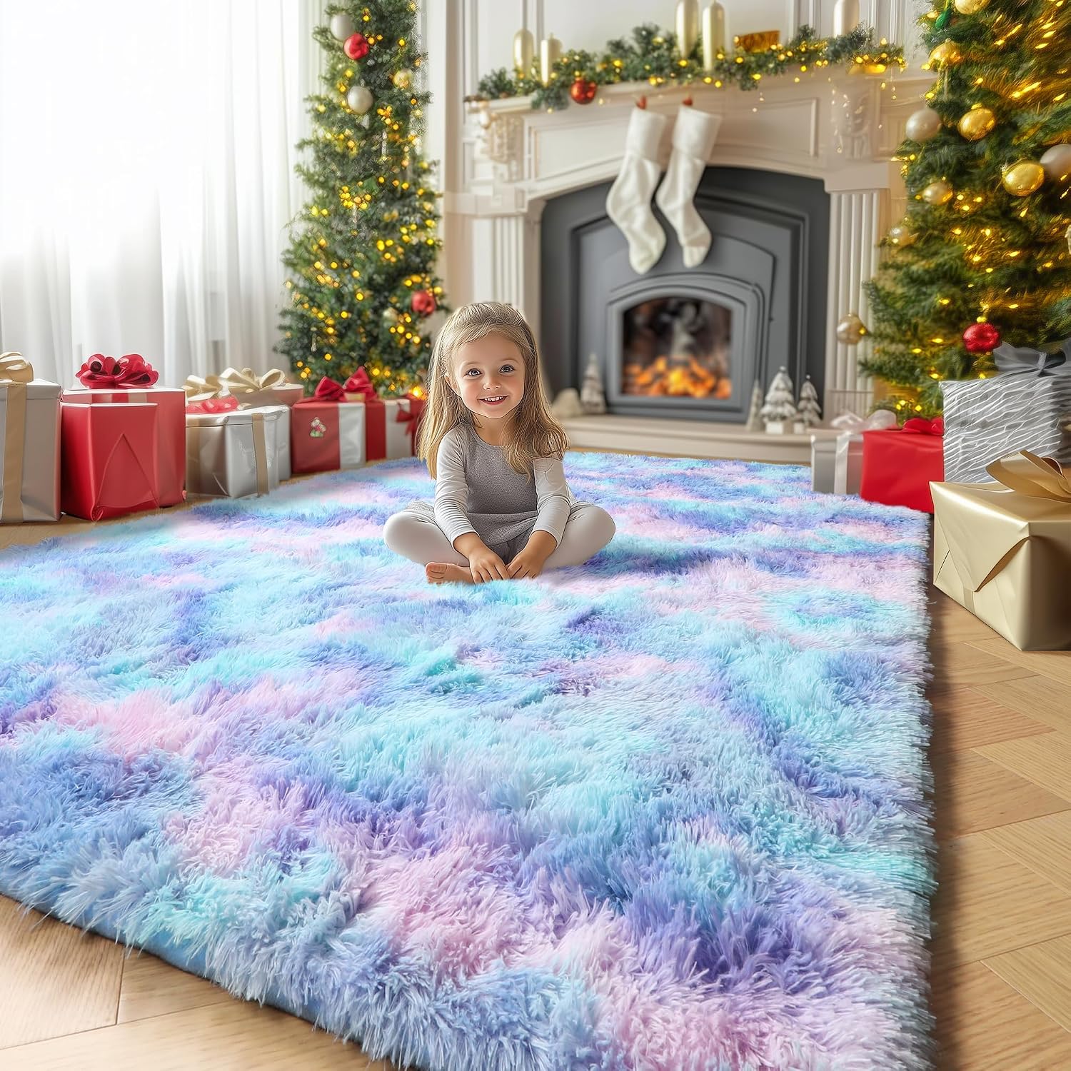 Amdrebio Grass Green Rugs for Living Room Bedroom Decor Aesthetic, 9x12 Large Fluffy Shag Area Rug for Kids Room Baby Nursery Teen Girls Boys
