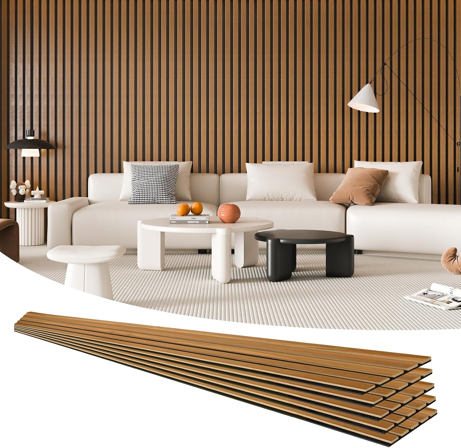Art3d 6-Piece Wood Slat Acoustic Panels for Stylish Decor and Noise Reduction, 3D Textured Panel for Ceiling and Wall, Walnut