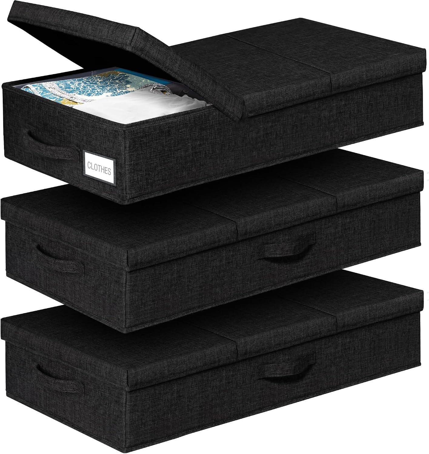 punemi 6 in Tall Under Bed Storage Containers with Firm Sides, 3Pack, Grey, Firm Sides, Top &Bottom, Stackable Design, for Blankets, Clothes and Toys