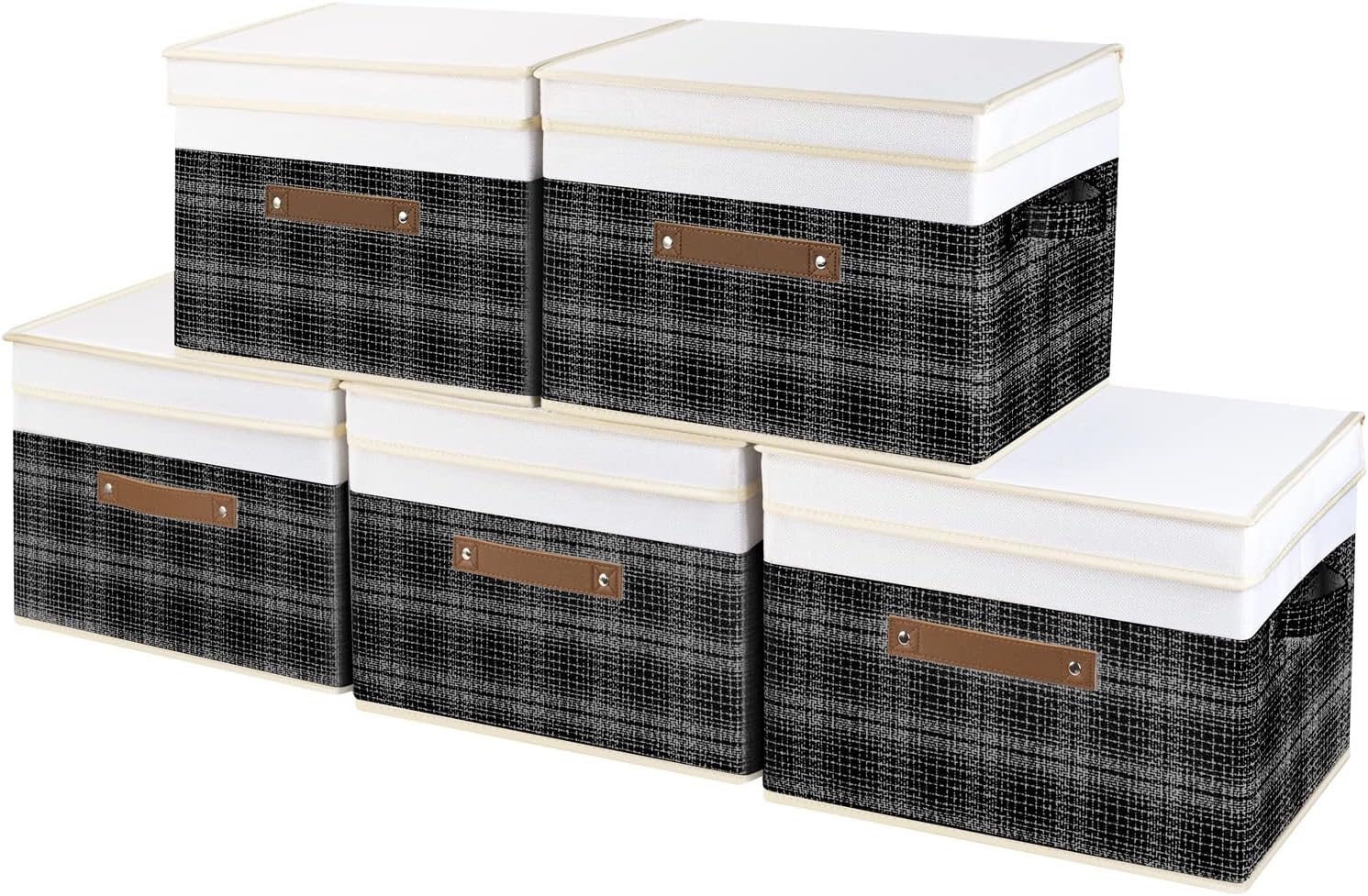 TYEERS Foldable Storage Boxes with Lids 5 Pack Fabric Storage Bins with Lids, Closet Organizers for Clothes Storage, Room Organization, Office Storage