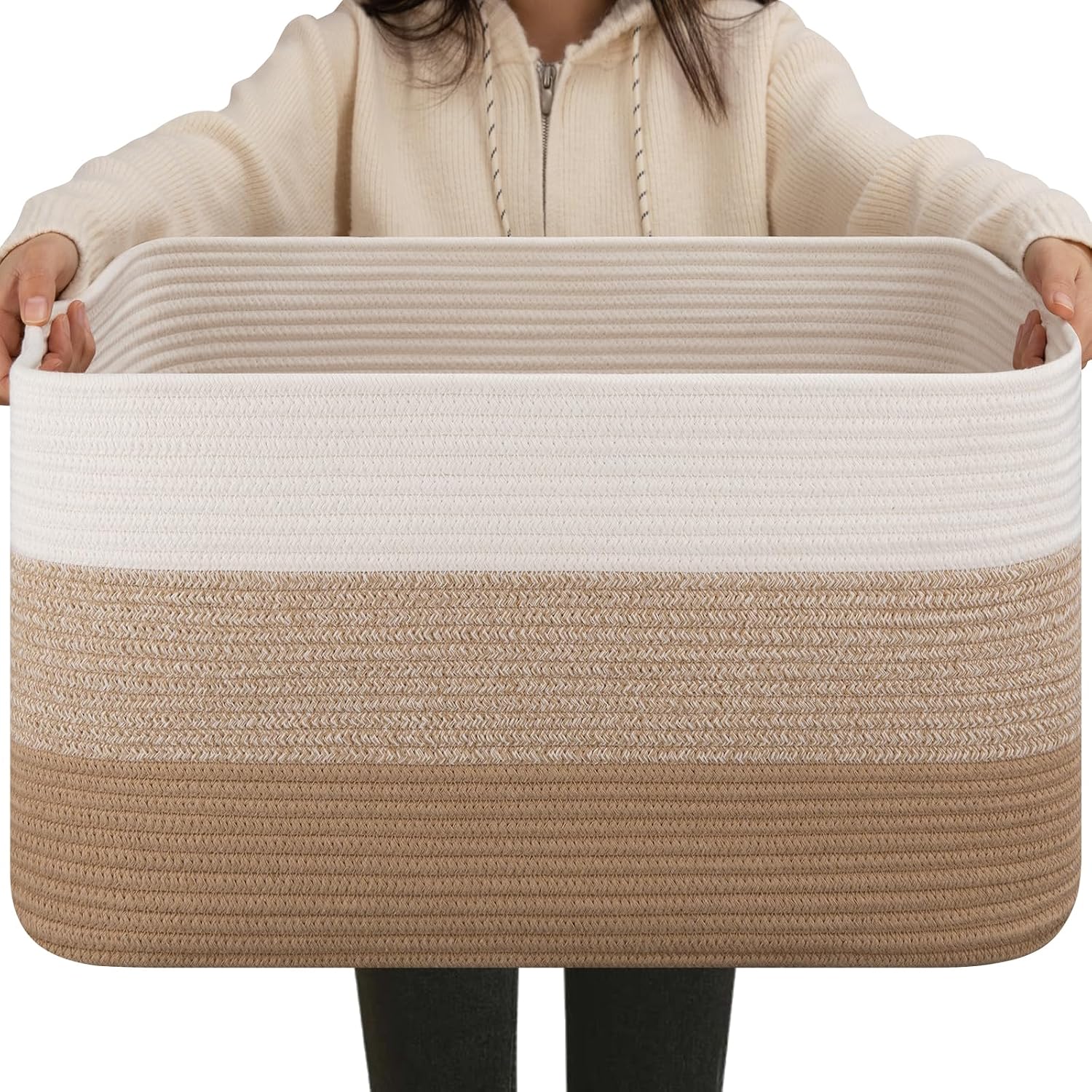 OIAHOMY Large Blanket Basket, 22"x17"x12" Laundry Baskets, Nursery Blanket Storage Living Room, Toy Storage With Handle