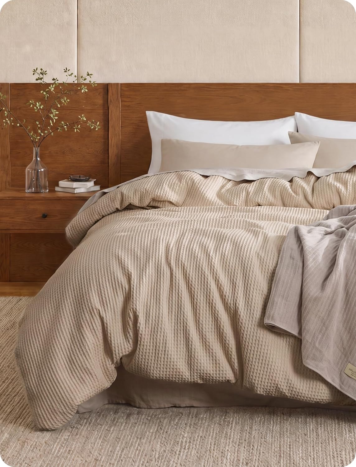 Bedsure Cotton Duvet Cover Queen - 100% Cotton Waffle Weave Coconut White Duvet Cover Queen Size, PureWoven Breathable Bedding Set for All Season