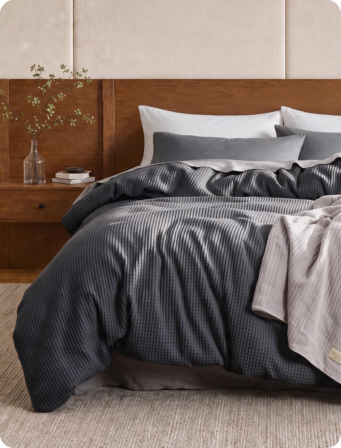 Bedsure Cotton Duvet Cover Queen - 100% Cotton Waffle Weave Coconut White Duvet Cover Queen Size, PureWoven Breathable Bedding Set for All Season