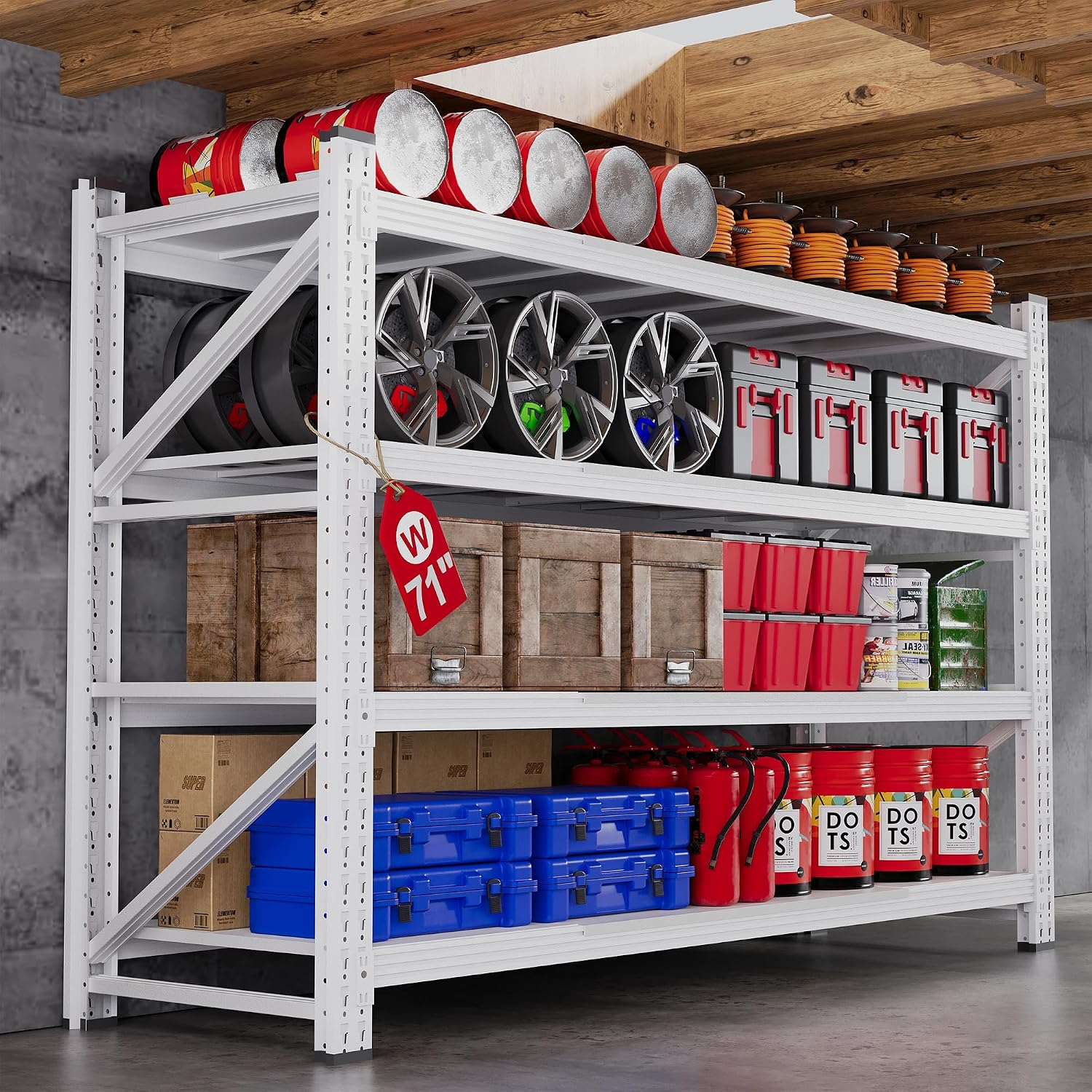 79"W Garage Shelving Heavy Duty, 6000LBS Metal Storage Shelves, 24" Deep Storage rack shelf, Steel Tall Industrial Shelving