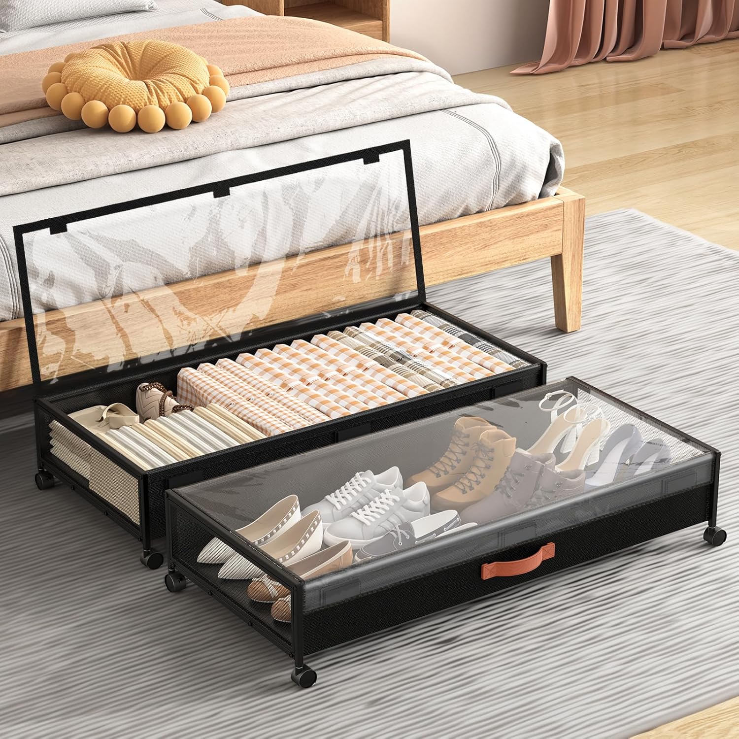 Eastherry Under Bed Storage Containers with Wheels Large Underbed Shoes Blankets Clothes Toy Storage Drawers for College Dorms Bedrooms Nursery, Grey