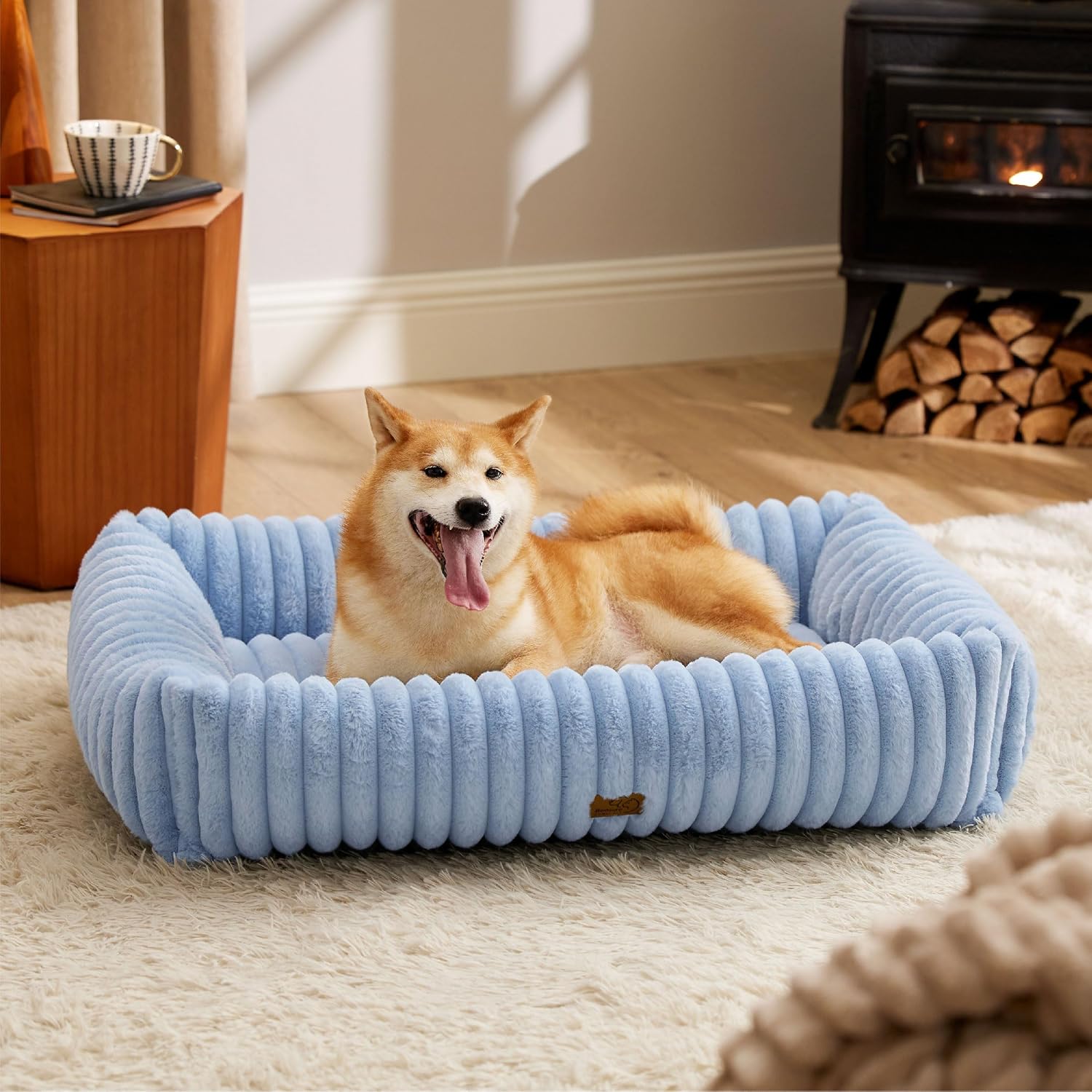 Bedsure ComfyFleece™ Cute Dog Beds Large Sized Dog Washable, 36in Blush Pink, Furry Big Square Pet Beds, Washable Aesthetic
