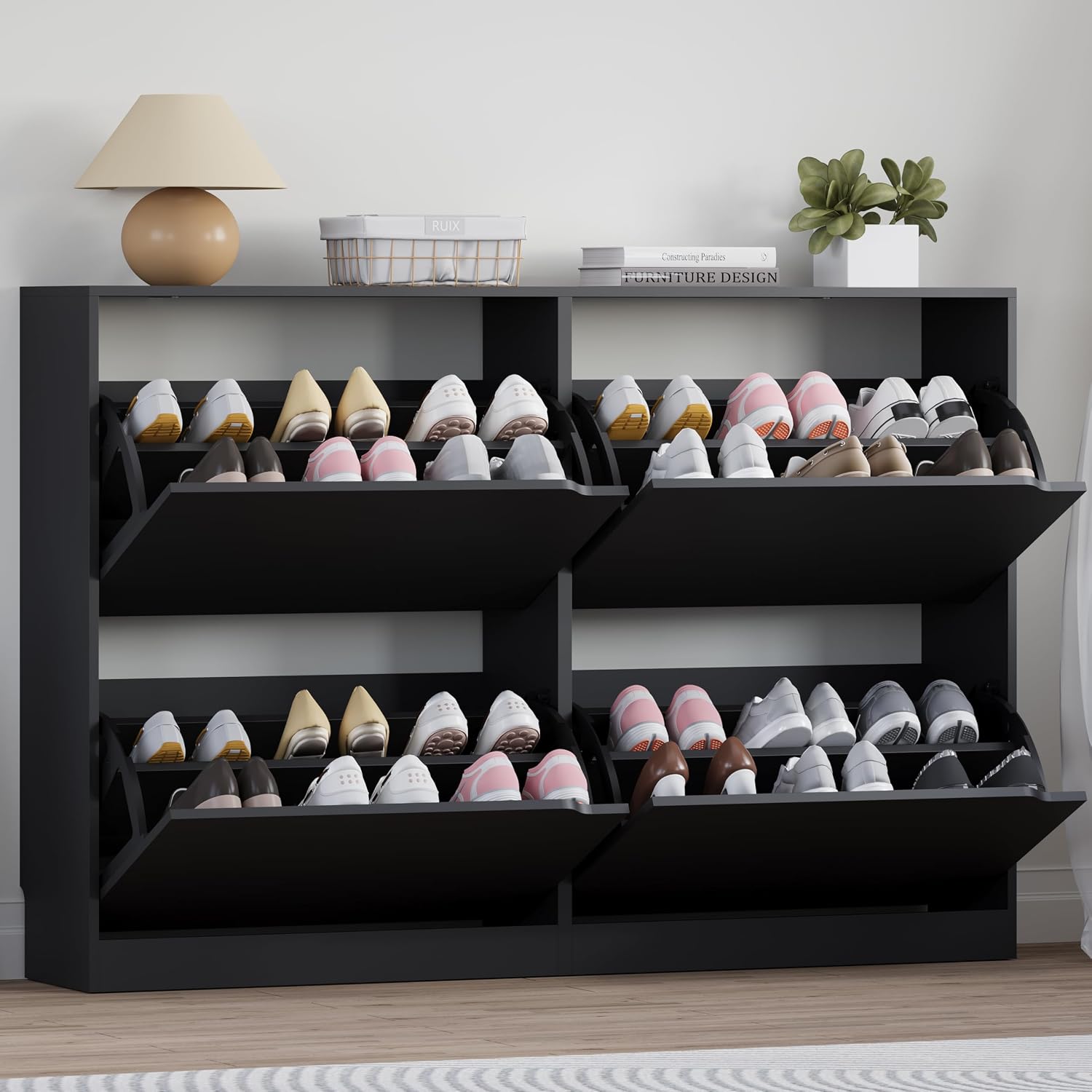 BORNOON Shoe Cabinet with 3 Flip Drawers, Hidden Wood Shoe Cabinet, Freestanding Shoe Storage Cabinet for Entryway Hallway.White. 47.2" H*31.5" W*9