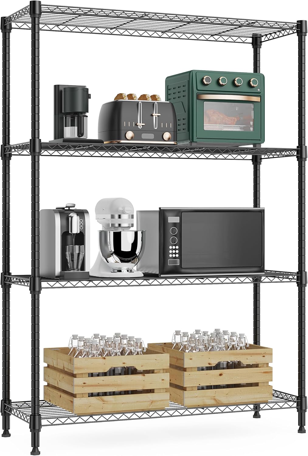 M MZG 5-Shelf Storage Shelves, Wire Shelving Heavy Duty Metal Storage Shelving Unit Adjustable Garage Shelving Rack Pantry Kitchen (Chrome, 4 Tier