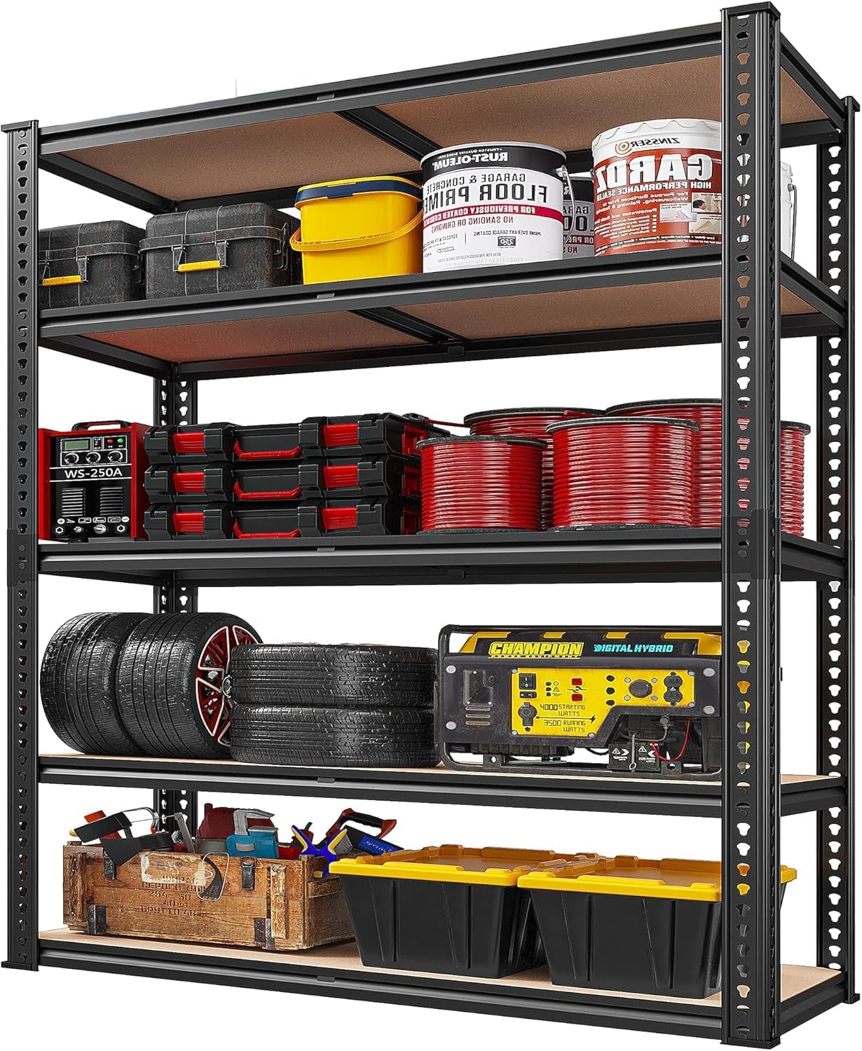 REIBII Galvanized Garage Shelving with PP Boards for Pantry Office Garage, Freestanding, Rustproof, Adjustable, Detachable, 5-Tier, Easy Assembly