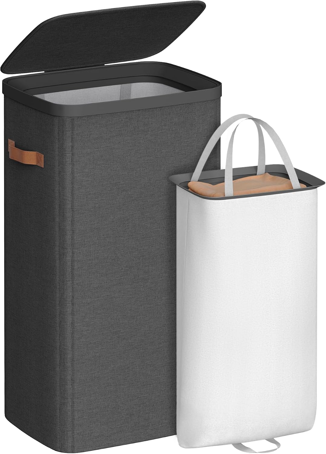 SONGMICS Laundry Basket, 44.9 Gal. Laundry Hamper, 2 Compartments, Easy Assembly, with Lid and Handles, Removable Liners, 22 x 15.7 x 29.5 Inches