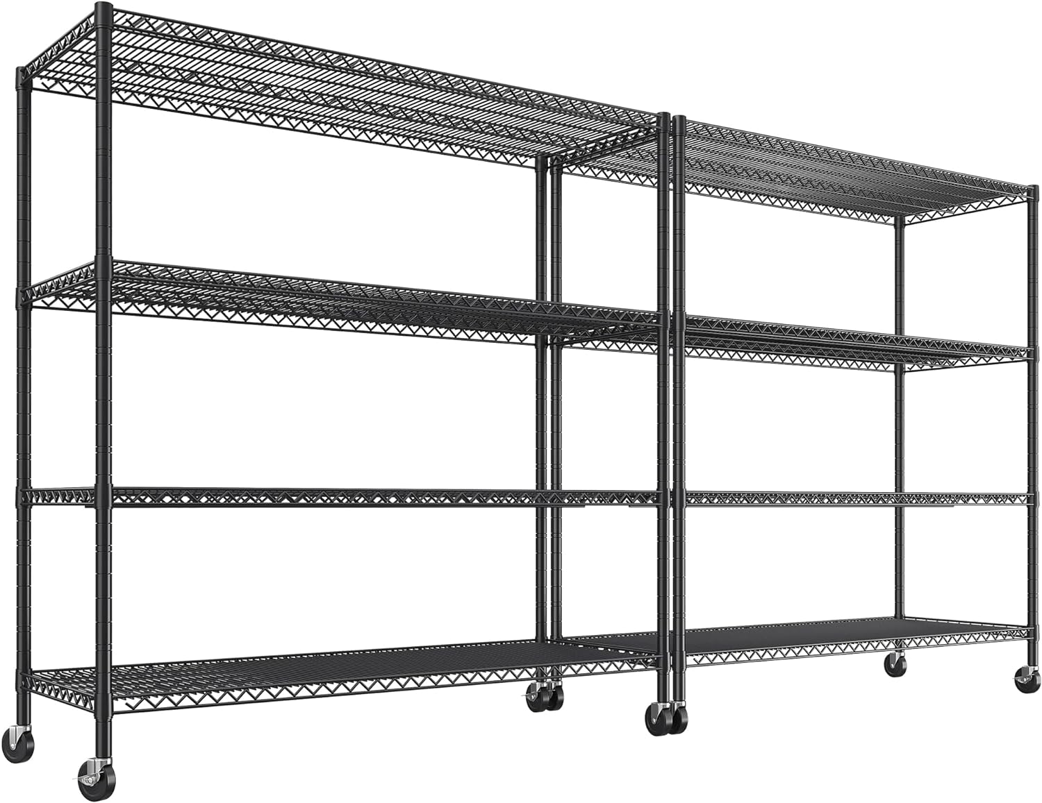 REIBII 2480LBS Capacity Heavy Duty Storage Shelves with Wheels, 1-Inch (25.4mm) Steel Tube, Adjustable Wire Shelving for Garage, Warehouse