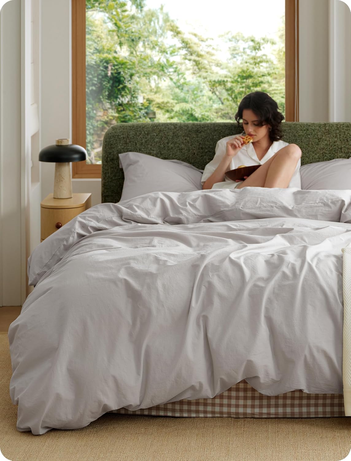 Bedsure 100% Washed Cotton Duvet Cover King Size - Sage Green Minimalist Bedding Set Linen Like - PureWoven Plain Simple and Soft Comforter Cover for