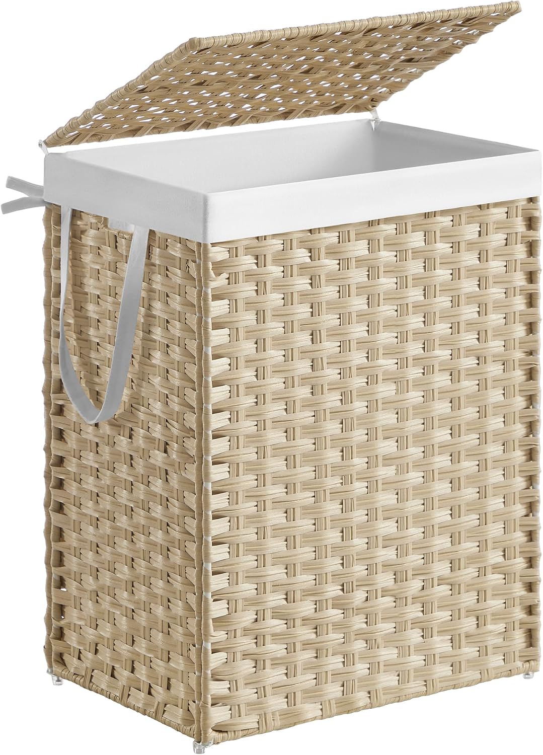SONGMICS Laundry Hamper with Lid, 23.8 Gallon (90 L) Synthetic Rattan Clothes Laundry Basket with Lid and Handles, Foldable, Removable Liner