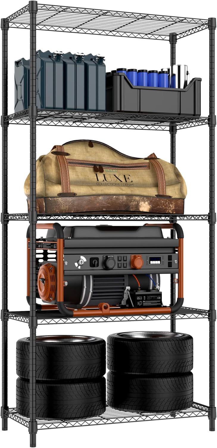 M MZG 5-Shelf Storage Shelves, Wire Shelving Heavy Duty Metal Storage Shelving Unit Adjustable Garage Shelving Rack Pantry Kitchen (Chrome, 5 Tier