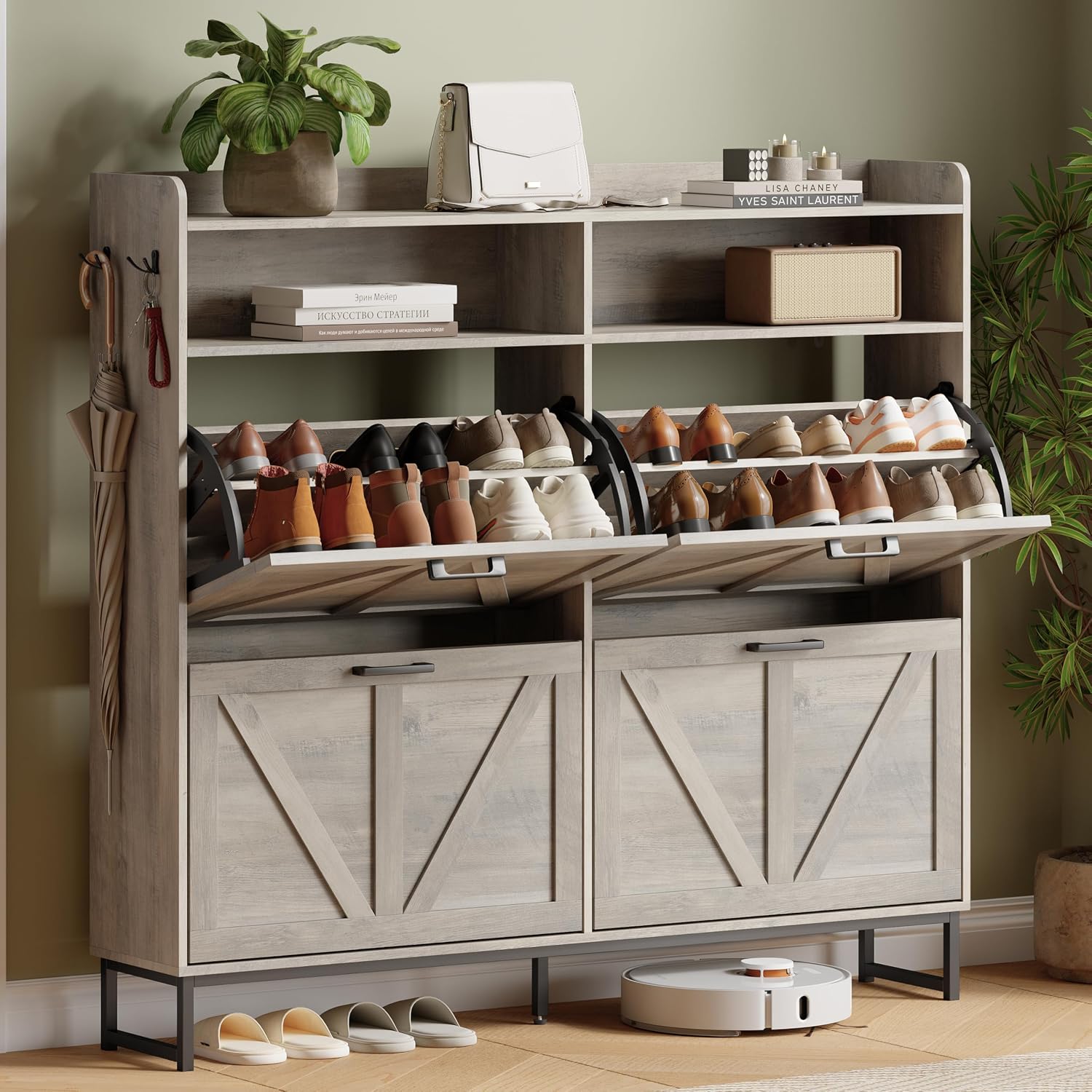 Shoe Cabinet with 2 Flip Drawers, Freestanding Hidden Shoe Storage Organizer for Entryway