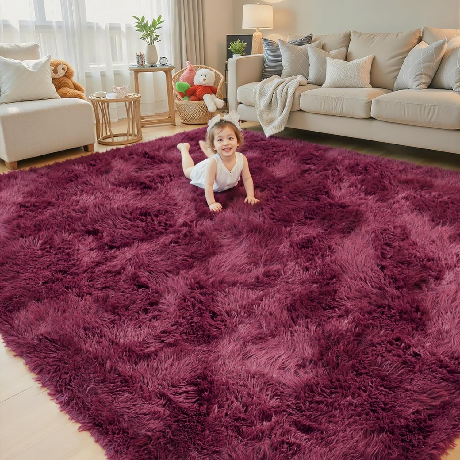junhejiamei Area Rugs 9x12 Living Room, Large Area Rug Shaggy Carpet Soft Plush Furry Bedside Rug