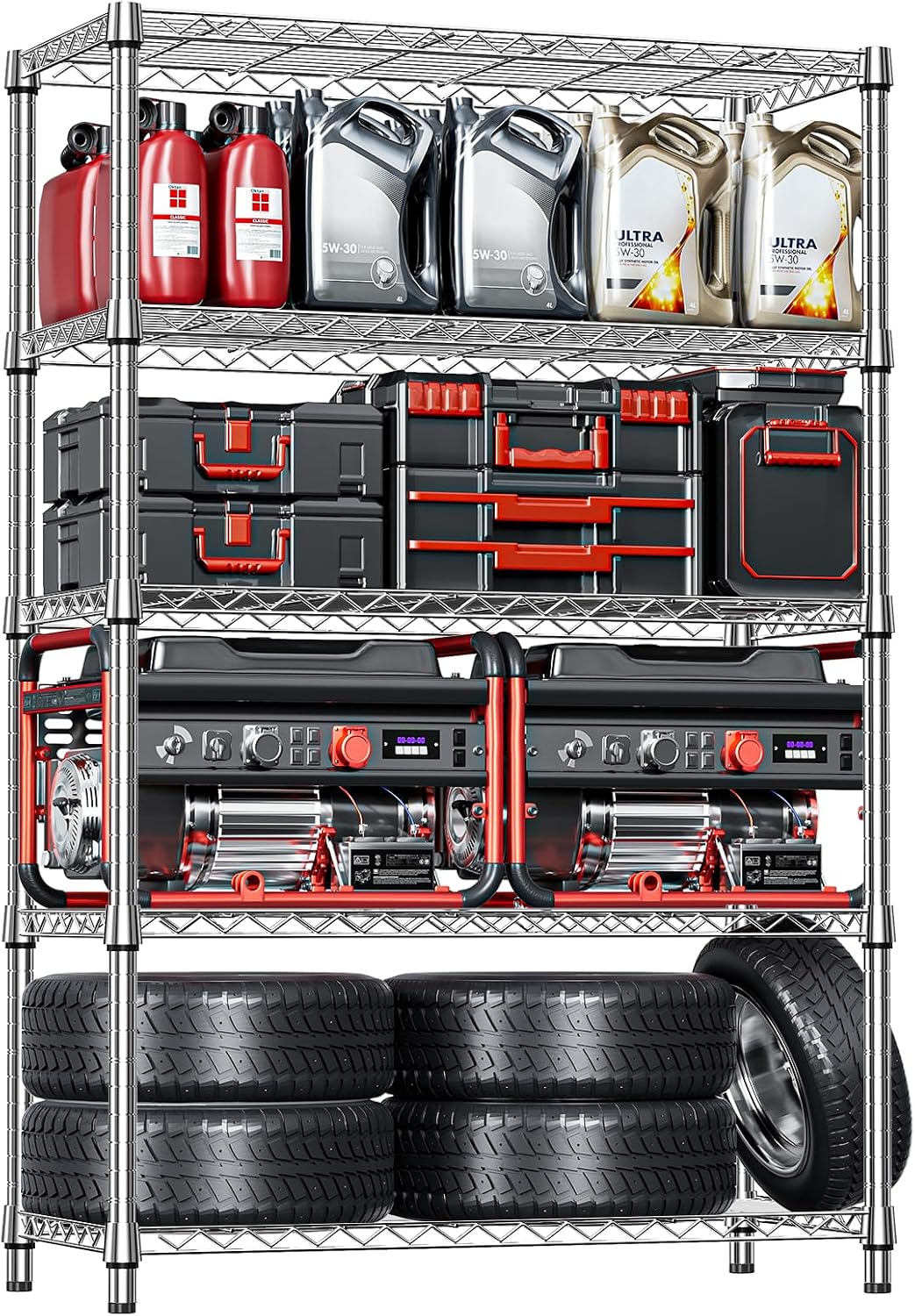 Garage Shelving Wide Storage Shelves 4 Tier Metal Shelves 3200 LBS Heavy Duty Adjustable Utility Shelf Rack Black 23.6" D x 53.1" W x 73.6" H