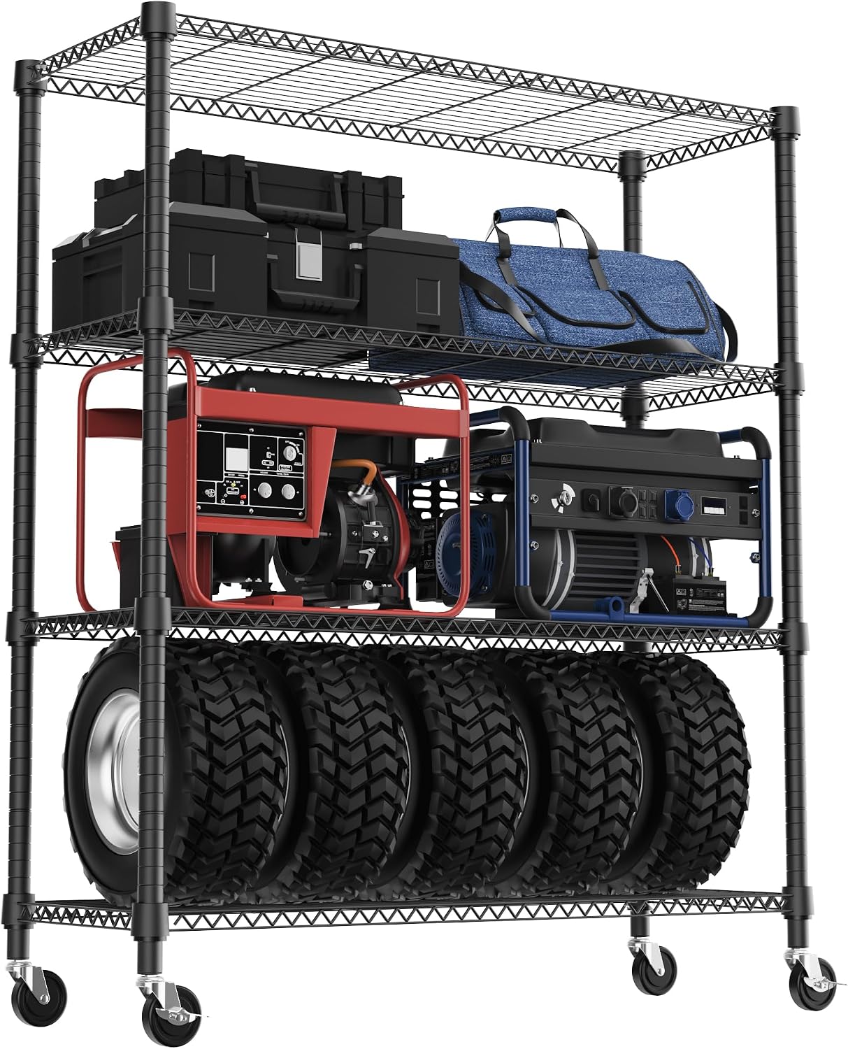 M MZG 1250 lbs 5 Tier Shelf Metal Storage Shelves Wire Rack Closet Organizers with Wheel for Garage Kitchen Bathroom Laundry Chrome 13.7" D x 23.6" W
