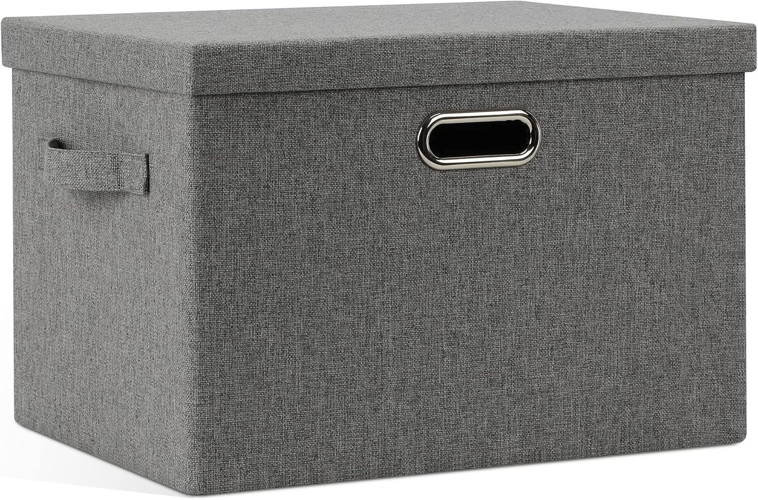 Graciadeco Large Quart Collapsible Stackable Storage Bins with Lids, 3 Packs Beige Linen Fabric Closet Boxes with Lids
