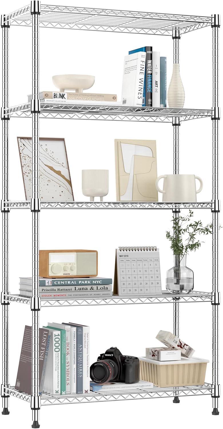 M MZG 750 lbs 3 Tier Shelf Metal Storage Shelves Wire Rack Closet Organizers with PP Board for Garage Kitchen Bathroom Laundry Chrome 11.8" D x 21.7"