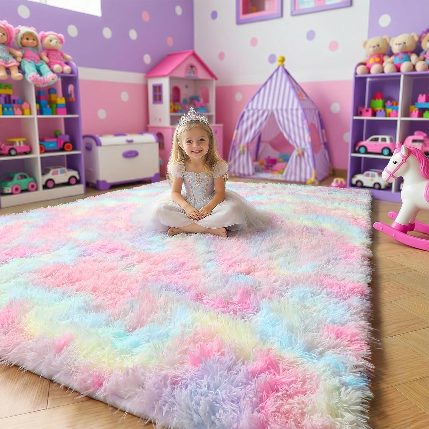 Amdrebio Grass Green Rugs for Living Room Bedroom Decor Aesthetic, 9x12 Large Fluffy Shag Area Rug for Kids Room Baby Nursery Teen Girls Boys