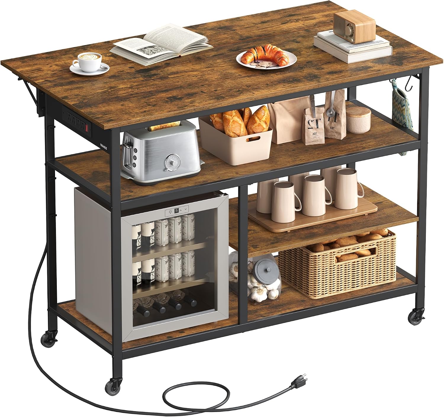 VASAGLE Kitchen Rolling Island, Mobile Kitchen Cart with Storage on Wheels, 17.7 x 23.6 x 35.4 Inches, Drawer, 2 Hooks, for Dining Room