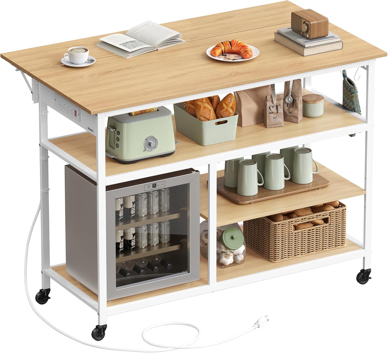 VASAGLE Kitchen Rolling Island, Mobile Kitchen Cart with Storage on Wheels, 17.7 x 23.6 x 35.4 Inches, Drawer, 2 Hooks, for Dining Room