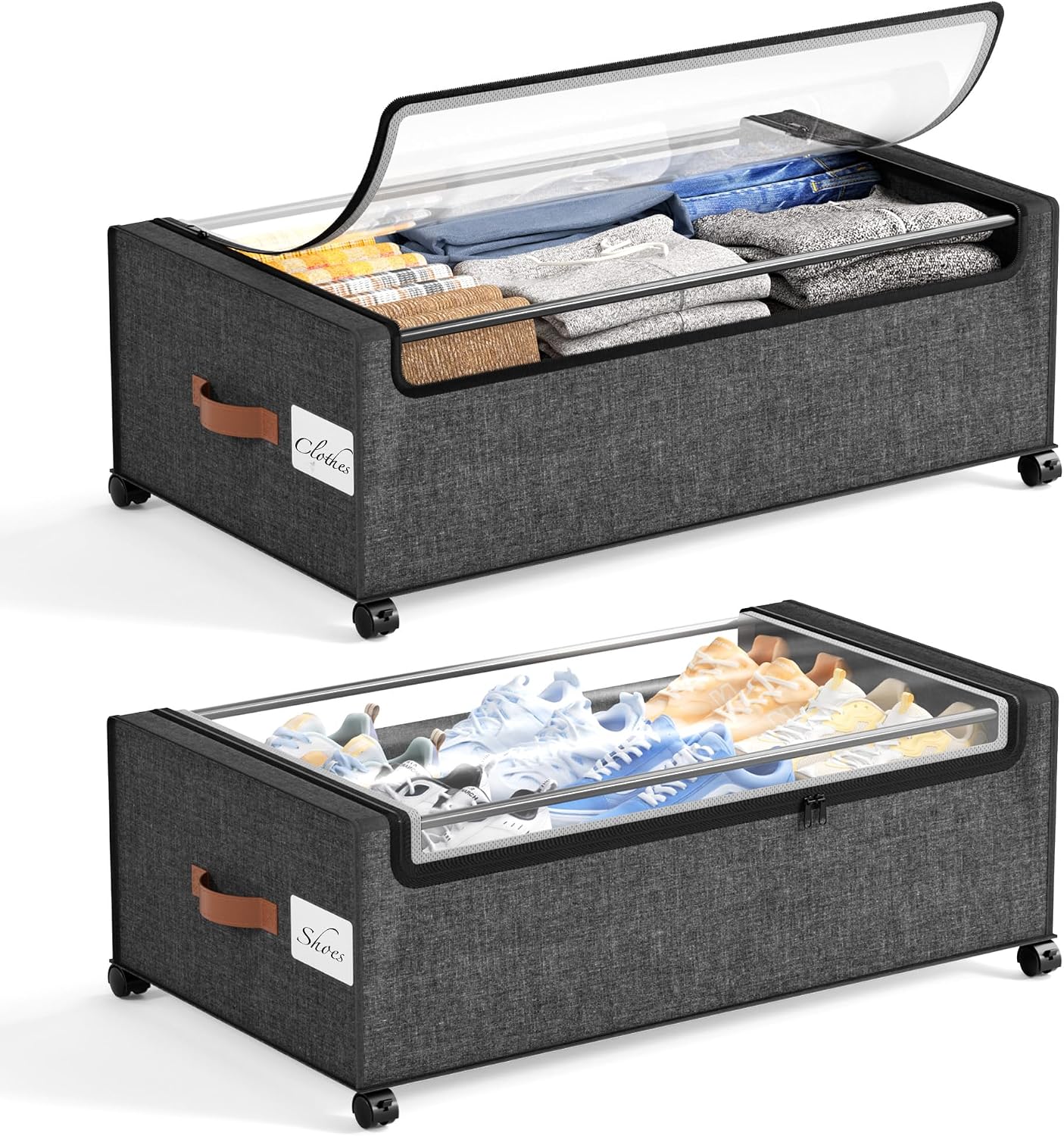 Yecaye Under Bed Storage with Wheels 2 Pack, 70L Larger Capacity Under Bed Storage Containers, Underbed Shoe Storage Organizer