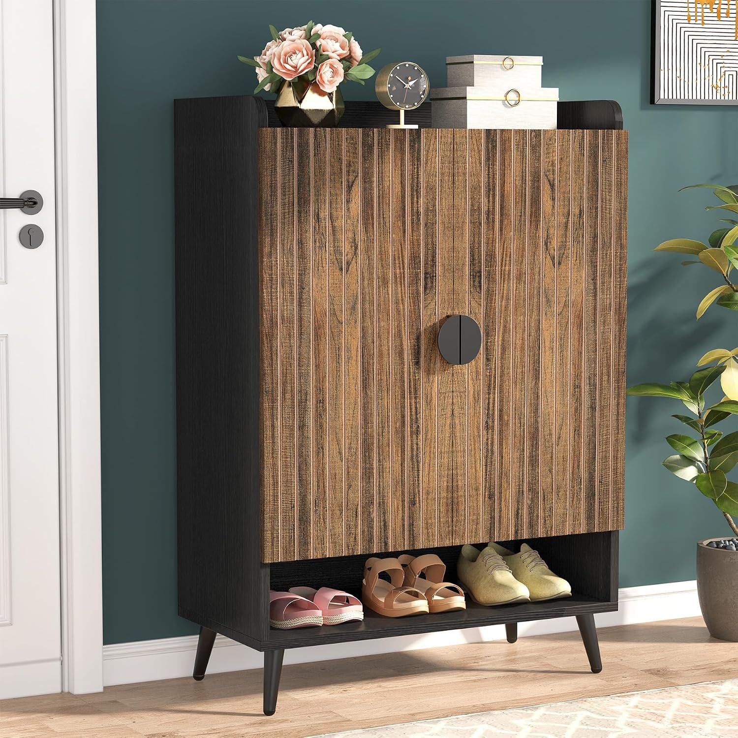 Tribesigns Shoe Cabinet with Doors, 6-Tier Shoe Storage for Entryway, Shoe Rack Cabinet with Adjustable Shelves, Shoe Storage Cabinet, Natural Wood