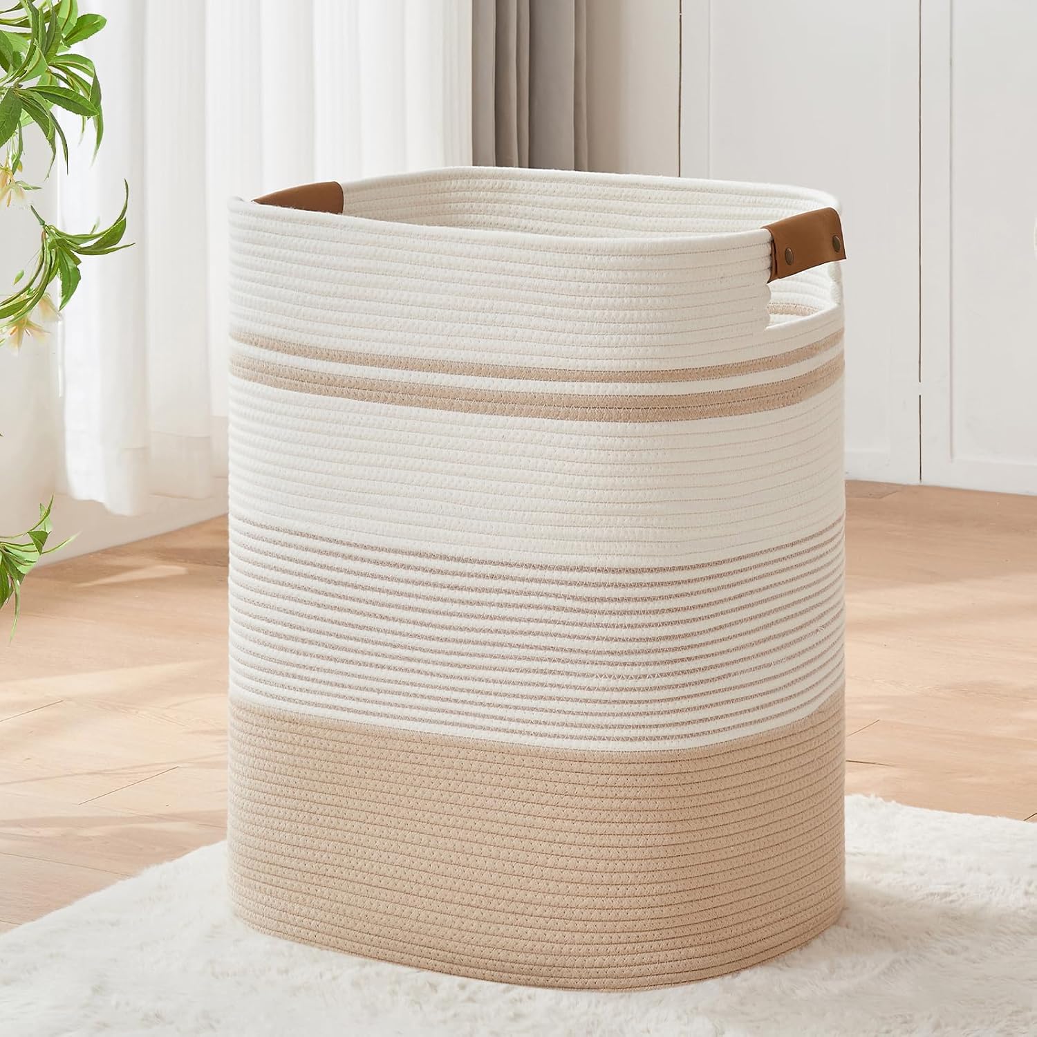 AINUOQI Large Laundry Hamper Basket, 85L Cotton Rope Woven Storage Bin for Blankets, Dirty Clothes Toys