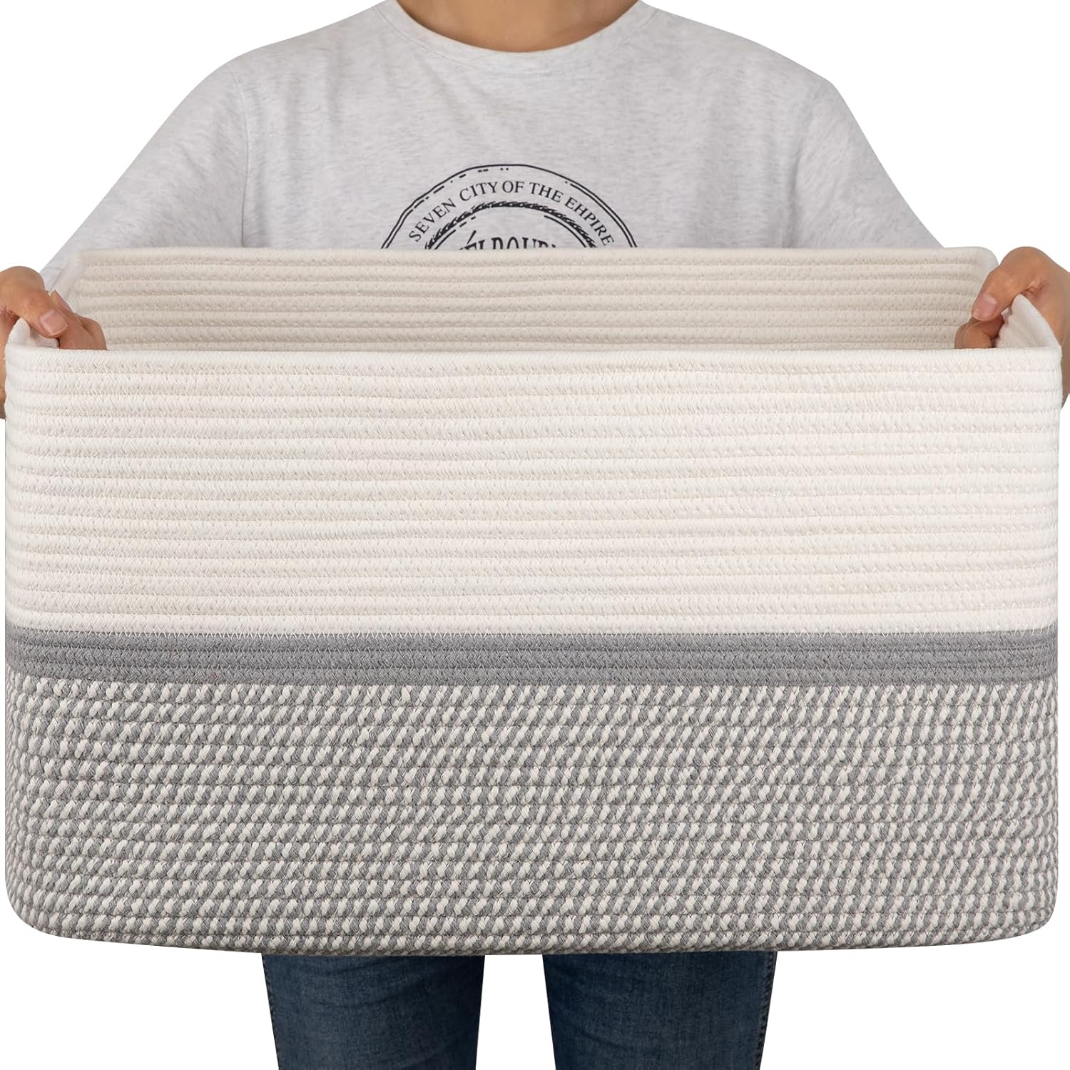 OIAHOMY Large Blanket Basket, 22"x17"x12" Laundry Baskets, Nursery Blanket Storage Living Room, Toy Storage With Handle