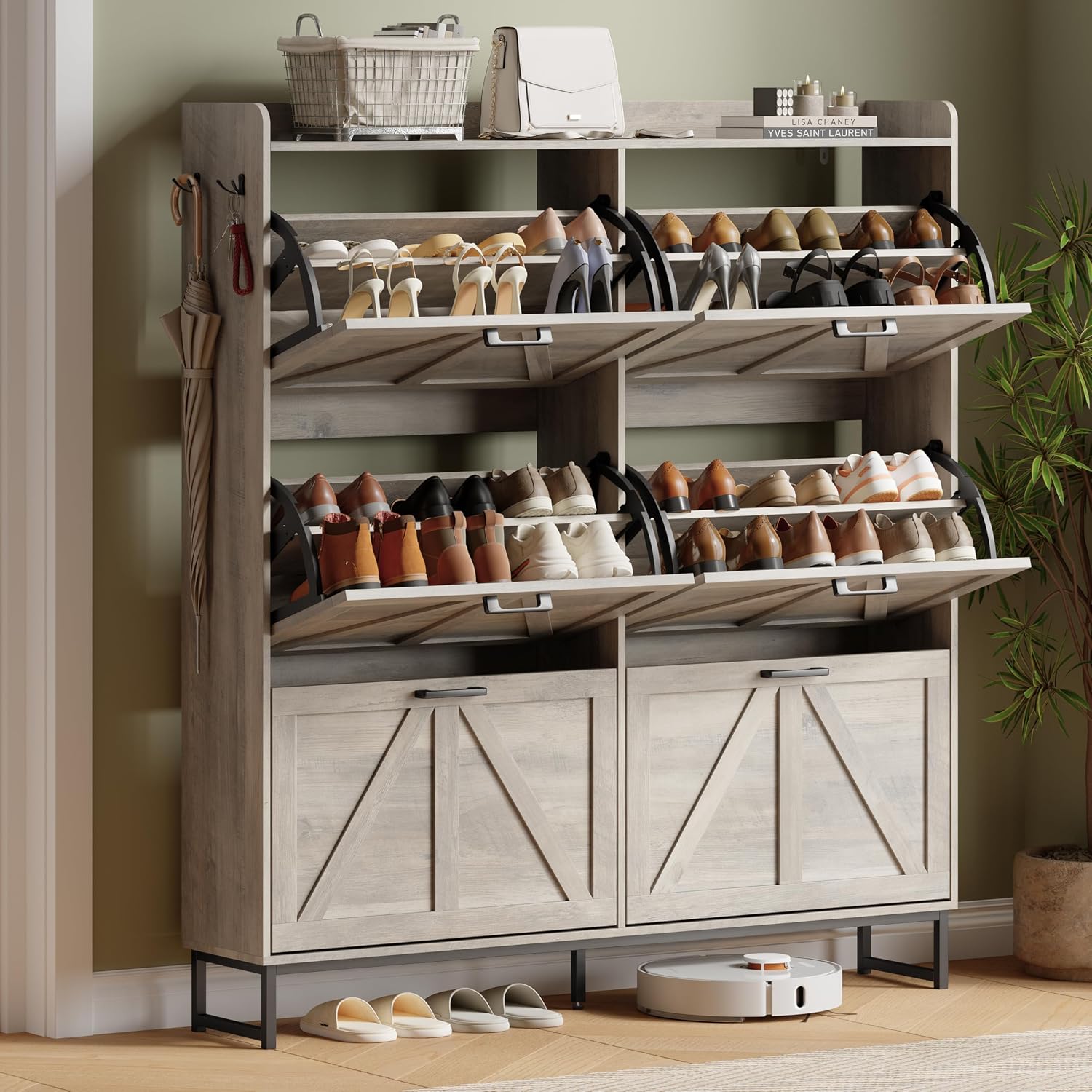 Shoe Cabinet with 2 Flip Drawers, Freestanding Hidden Shoe Storage Organizer for Entryway