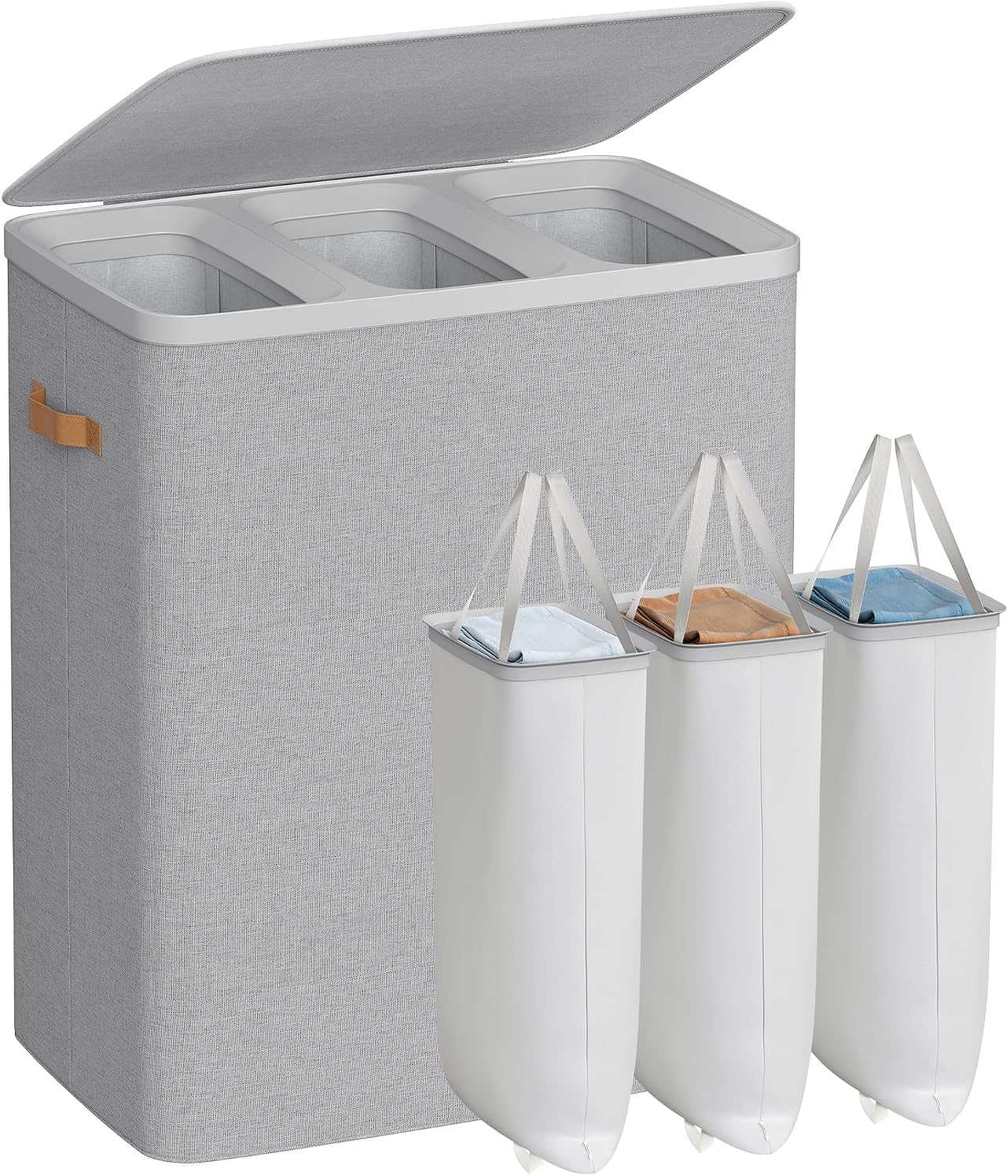SONGMICS Laundry Basket, 44.9 Gal. Laundry Hamper, 2 Compartments, Easy Assembly, with Lid and Handles, Removable Liners, 22 x 15.7 x 29.5 Inches