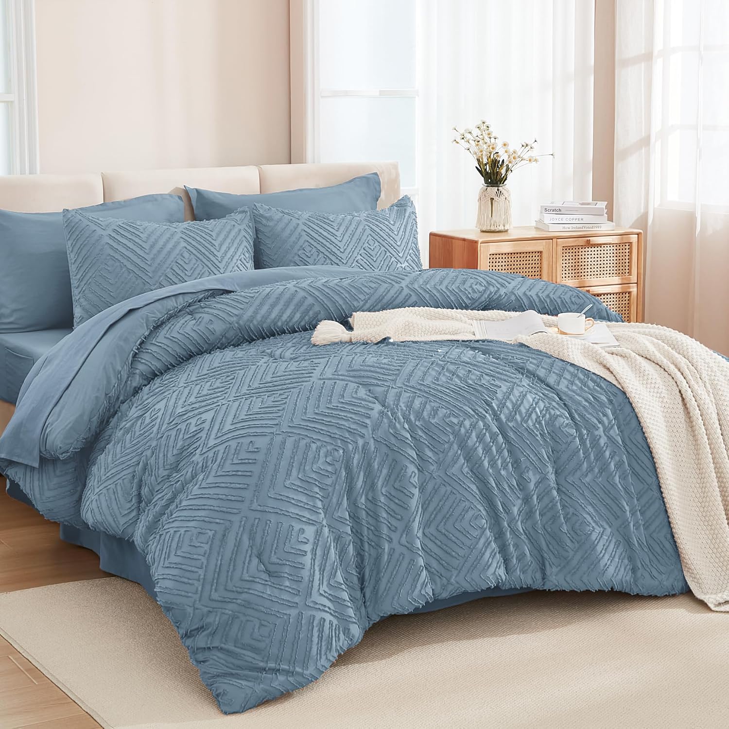Andency King Size Comforter Set Burnt Orange - 7 Pieces Bed in a Bag King Boho Terracotta Bedding Comforter Sets, Rust Tufted Bed Set with Comforter