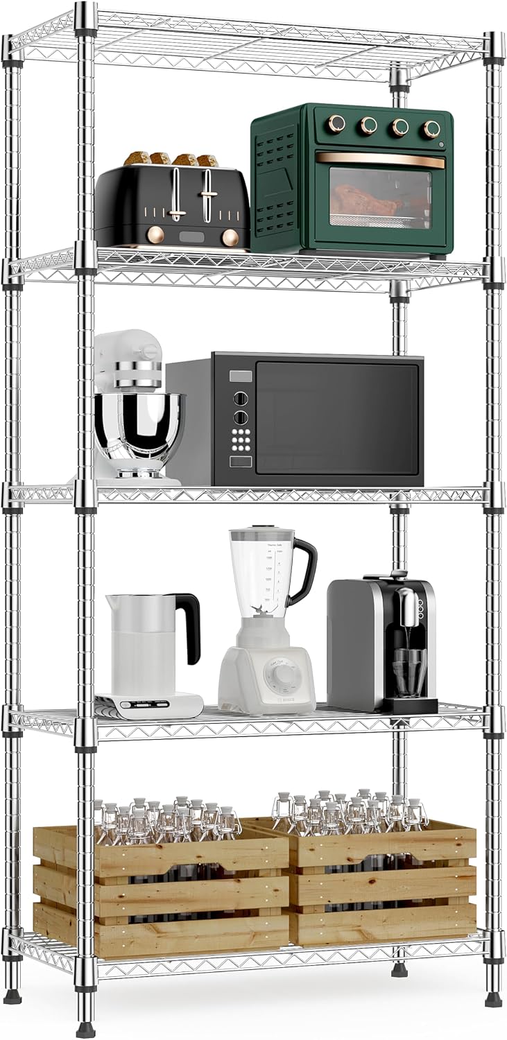 M MZG 1750 lbs Steel Storage Shelving 5-Tier Utility Shelving Unit Steel Organizer Wire Rack for Home, Kitchen, Office, Garage