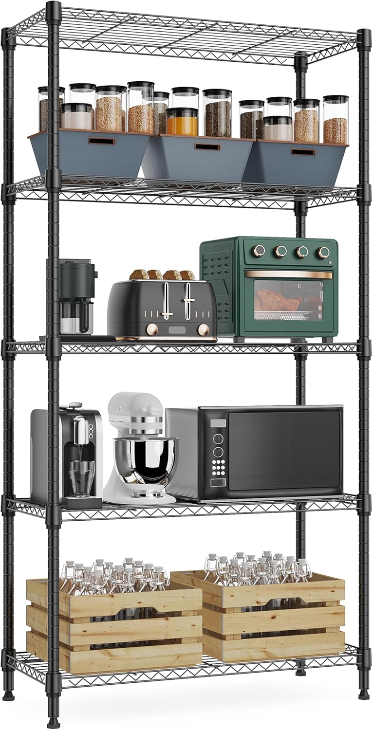 M MZG 5-Shelf Storage Shelves, Wire Shelving Heavy Duty Metal Storage Shelving Unit Adjustable Garage Shelving Rack Pantry Kitchen (Chrome, 4 Tier