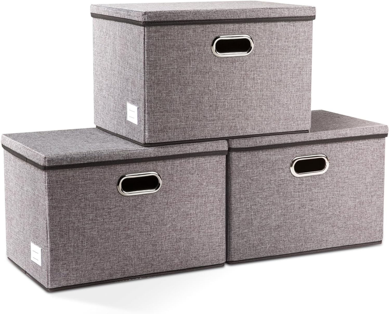 PRANDOM Large Collapsible Storage Bins with Lids 3-Pack Linen/Cotton Blend Foldable Storage Boxes Organizer Containers Baskets Cube with Cover for