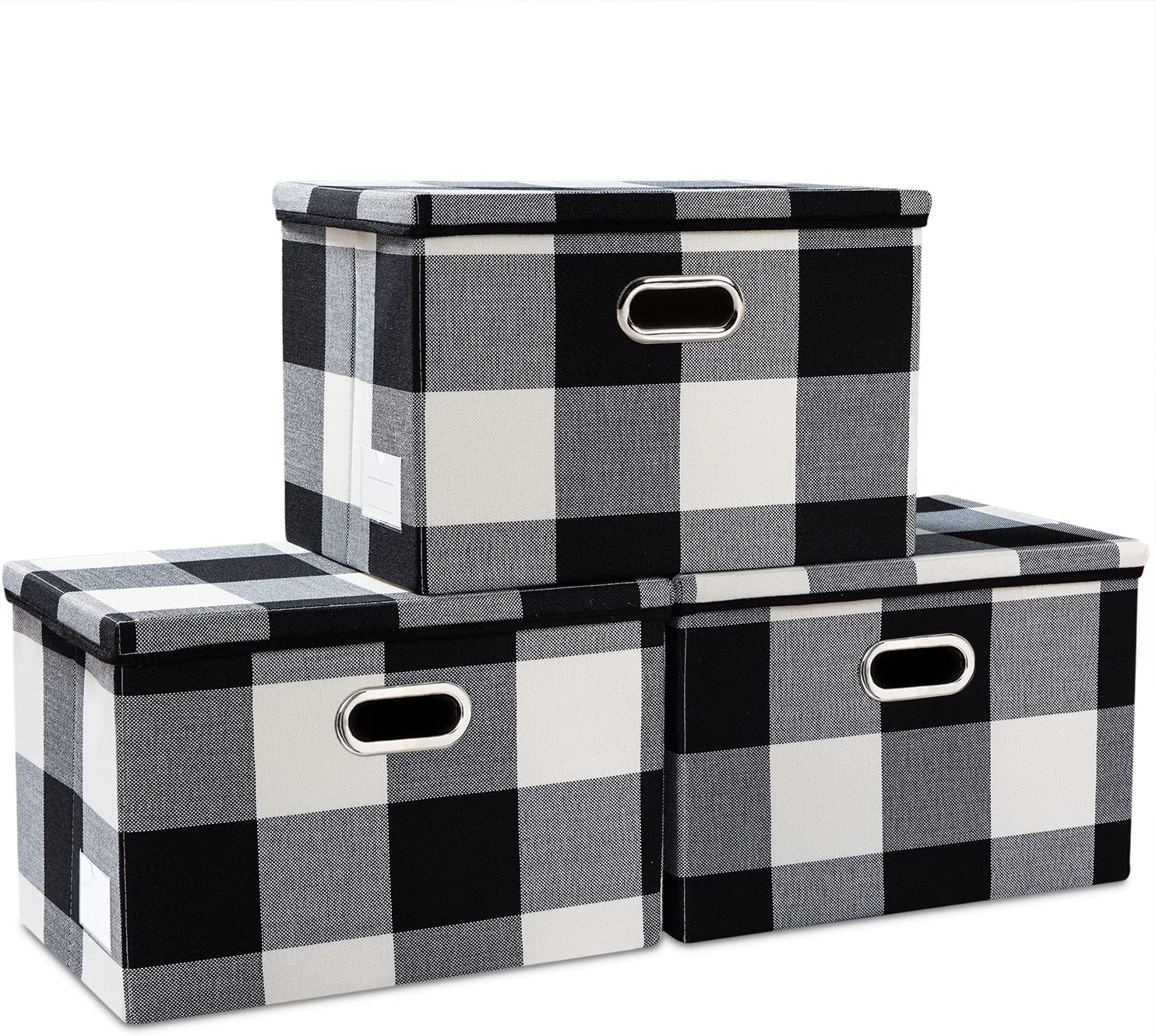 PRANDOM Large Collapsible Storage Bins with Lids 3-Pack Linen/Cotton Blend Foldable Storage Boxes Organizer Containers Baskets Cube with Cover for