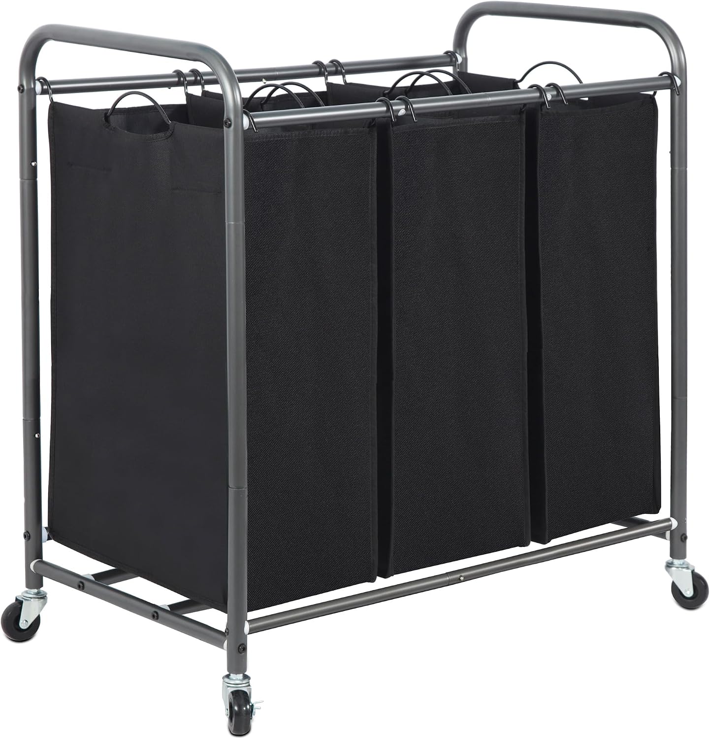 STORAGE MANIAC 3 Section Laundry Sorter, 35.6 Gal (135 L) Laundry Hamper Cart with Heavy Duty Rolling Lockable Wheels and Removable Bags