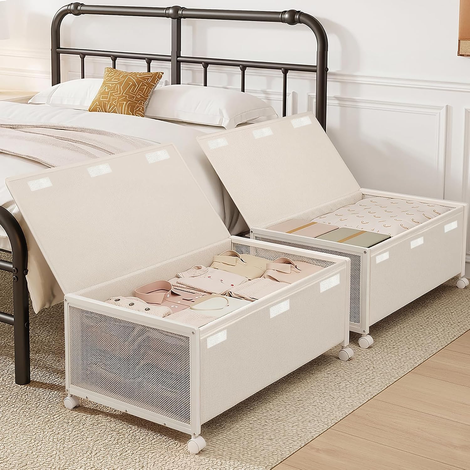 Fokyfok 2 Pack Under the Bed Storage Containers, 10 inch Height Under Bed Shoe Storage, 31inch Long Underbed Storage with Wheels