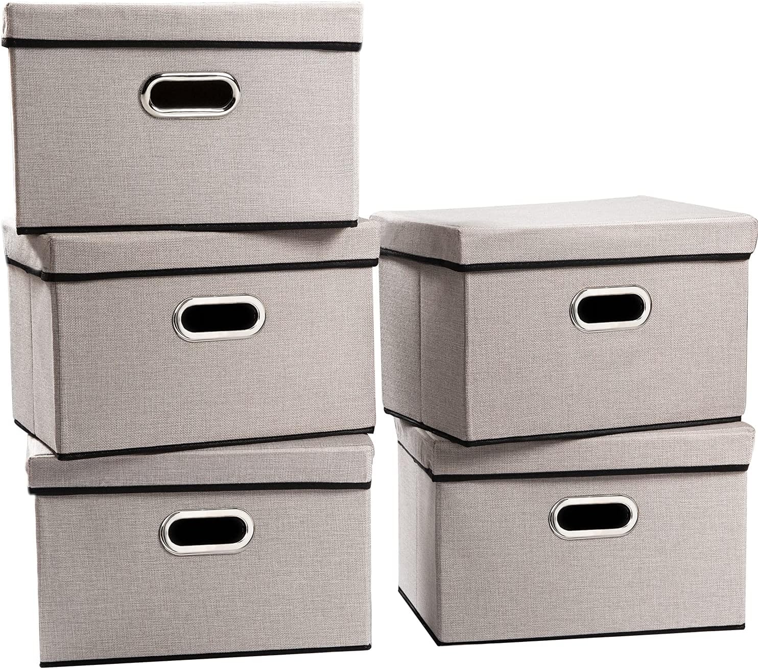 PRANDOM Large Collapsible Storage Bins with Lids 3-Pack Linen/Cotton Blend Foldable Storage Boxes Organizer Containers Baskets Cube with Cover for