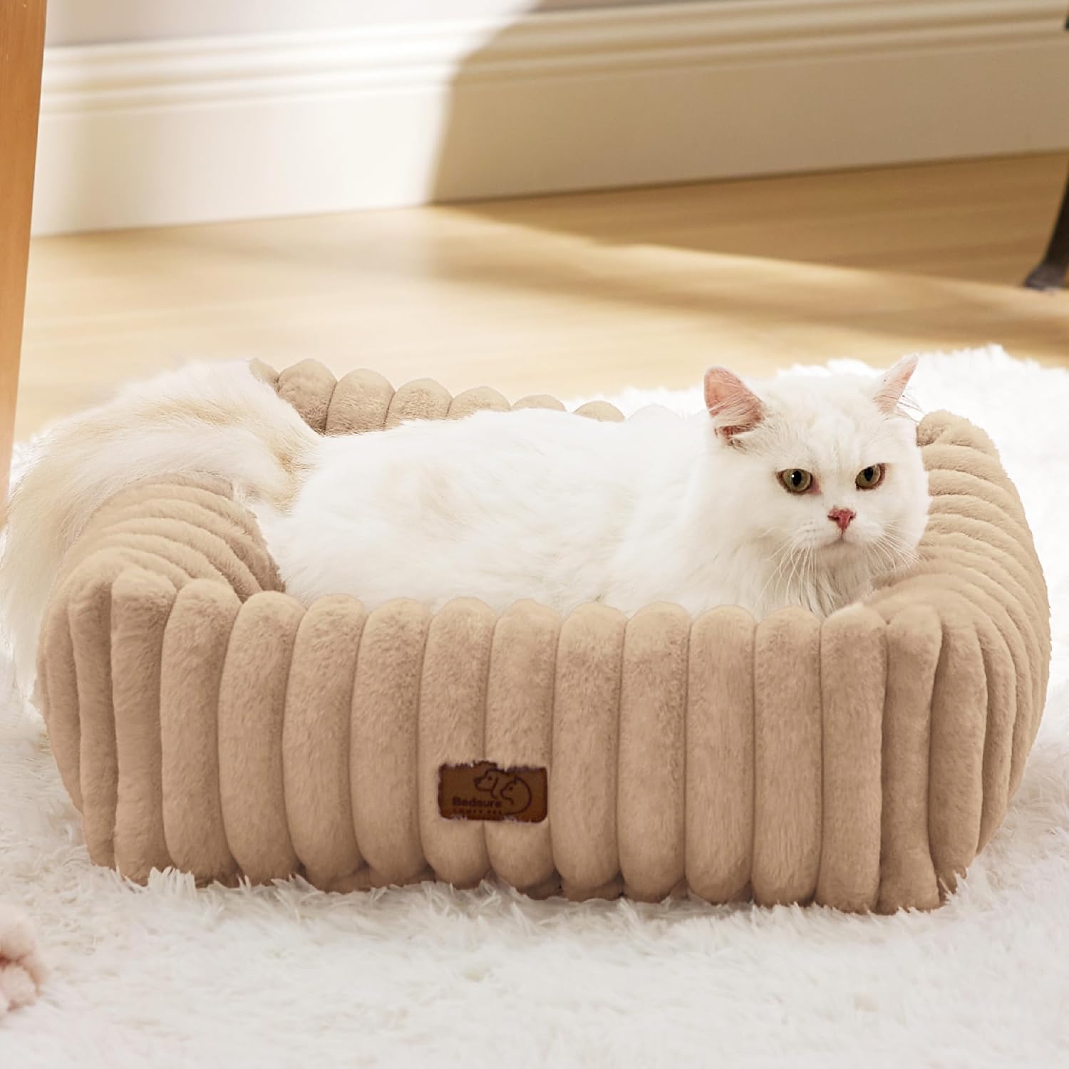 Bedsure ComfyFleece™ Cute Dog Beds Large Sized Dog Washable, 36in Blush Pink, Furry Big Square Pet Beds, Washable Aesthetic
