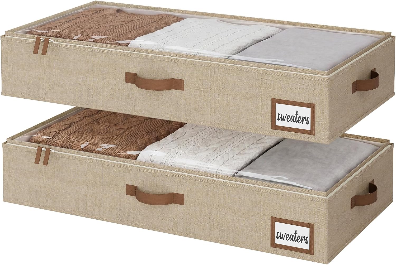 StorageWorks Large Under Bed Storage Containers with Handles and Label Holder, 2 Pack Ultra-thick Fabric Underbed Bins, Closet Organizer for Clothes