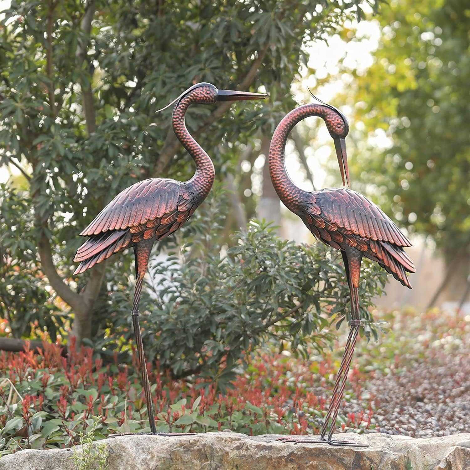 Kircust Crane Garden Sculptures and Statues Heron Decoy Large Size Metal Birds Yard Art Standing Vintage Brass Heron Lawn Ornament Outdoor Decorations