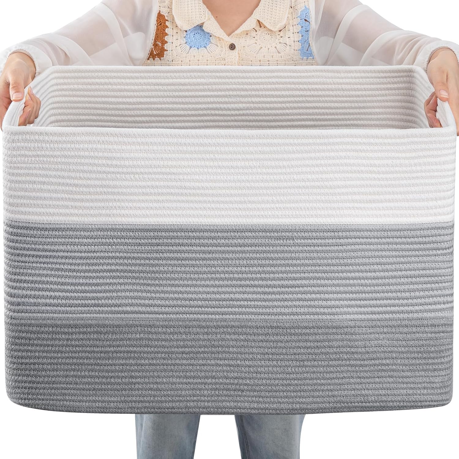 OIAHOMY Large Blanket Basket, 22"x17"x12" Laundry Baskets, Nursery Blanket Storage Living Room, Toy Storage With Handle