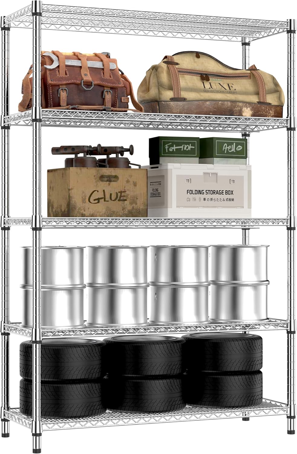 Garage Shelving Wide Storage Shelves 4 Tier Metal Shelves 3200 LBS Heavy Duty Adjustable Utility Shelf Rack Black 23.6" D x 53.1" W x 73.6" H