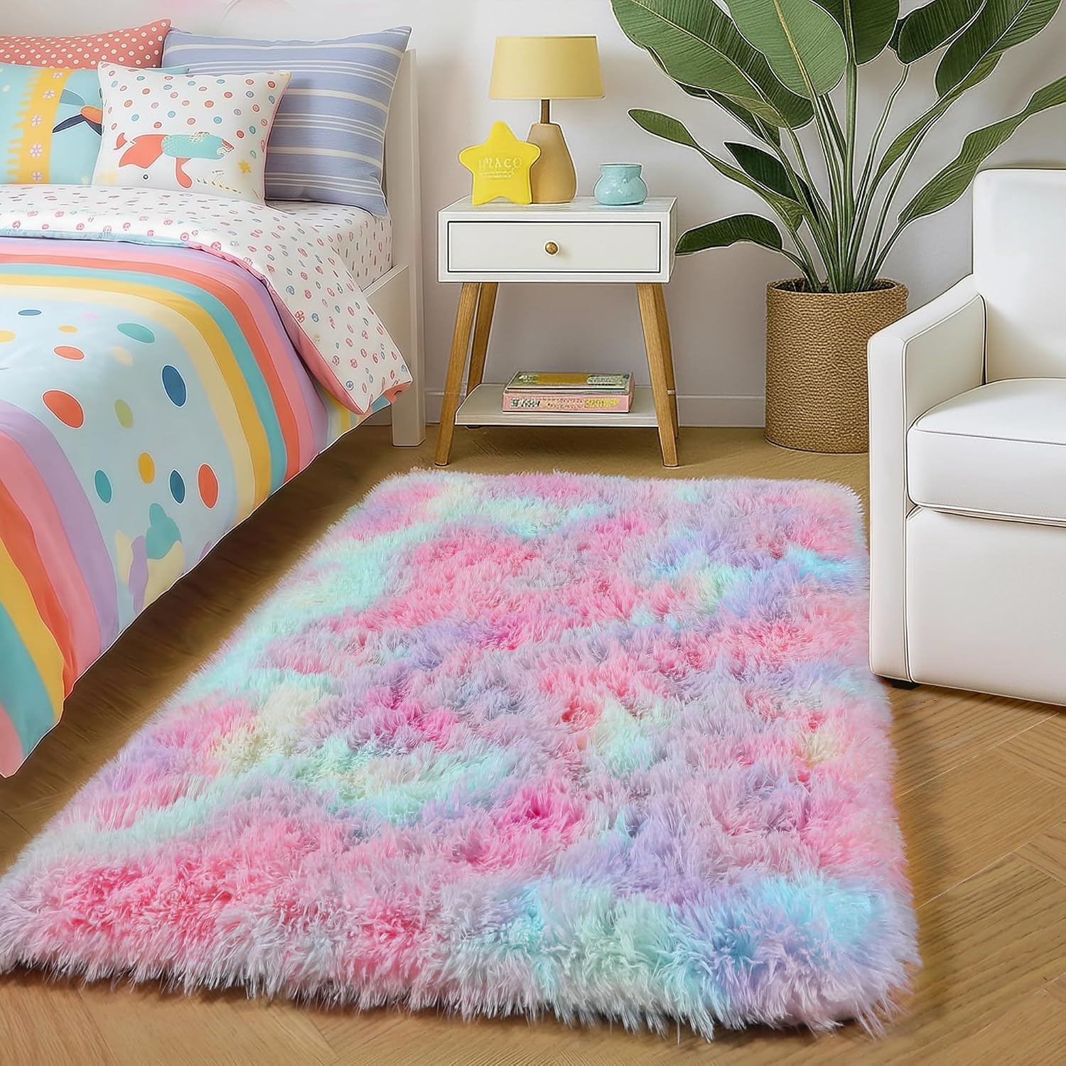 Amdrebio Grass Green Rugs for Living Room Bedroom Decor Aesthetic, 9x12 Large Fluffy Shag Area Rug for Kids Room Baby Nursery Teen Girls Boys